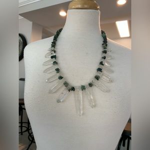 Necklace vintage rough emerald or turquoise and Quartz necklace